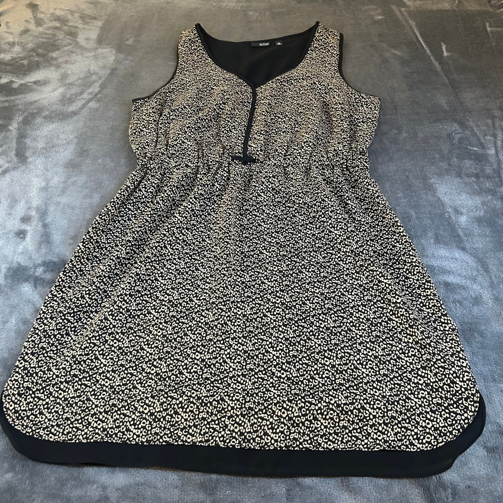 a.n.a Sleeveless Shift Dress Womens 12 Black‎ Beige Animal Print Elastic Waist